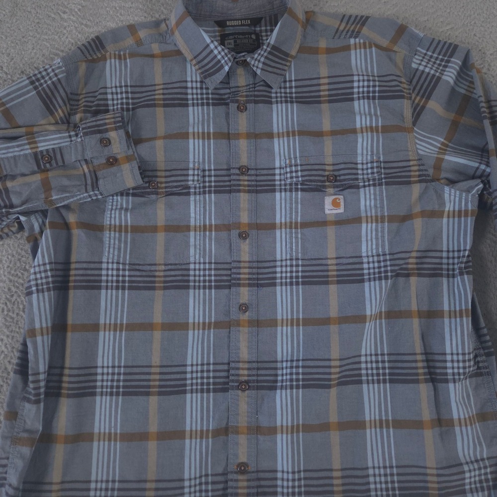 Carhartt Shirt Mens 2XL Rugged Flex Relaxed Fit Plaid Cotton Stretch Utility